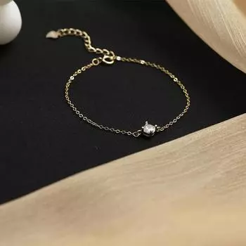 S925 Посеребренный браслет из 14-каратного золота с японским цирконом и квадратным бриллиантом Простой повседневный браслет с одним бриллиантом Adjustable size