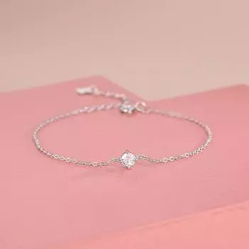 S925 Посеребренный браслет из 14 золота в японском стиле с одним бриллиантом и цирконом с элегантным и простым квадратным браслетом с бриллиантами Adjustable size