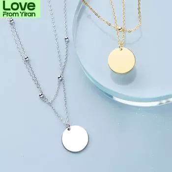 S925 пробы серебряный цвет двухслойный круглый диск кулон ожерелье золотого цвета бусины цепочка шарм ожерелье для женщин ювелирные изделия S-N574