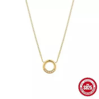 S925 Простое ожерелье в виде круга, модное женское ожерелье, платиновый кулон, популярная цепочка на ключицу 925 Silver золотой