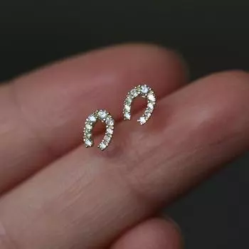 S925 серьги для ногтей из чистого серебра, инкрустированные цирконом, счастливая подкова, U-образные темпераментные корейские повседневные серьги женские 1 pair золотой