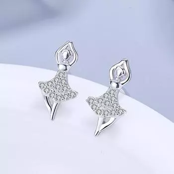 S925 серьги для танцев из чистого серебра для девочек, милые серьги с бриллиантами, простые модные студенческие серебряные украшения 925