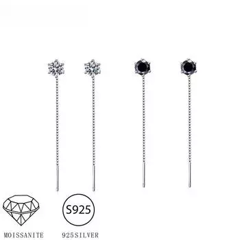 S925 серебристо-черный муассанит классические серьги с кисточками и проволокой для ушей с шестью когтями простой и компактный женский подарок на день Святого Валентина 0.5CT