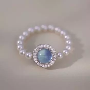 S925 серебристо-синее кольцо с сокровищами женское эластичное регулируемое кольцо жемчужно-серебряное кольцо Ins Light Luxury Fashion Style Opening is adjustable