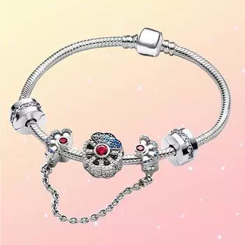 S925 серебристо-синий океан сердце серии великолепный зубчатый веер браслет из бисера подходит для подвесок DIY для женщин подарок на день рождения 17cm