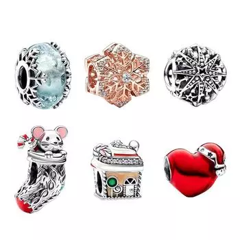 S925 серебристый, красный, рождественское сердце, зимние синие снежинки, подвески из муранского стекла, подходят для оригинального браслета, сделай сам, для женщин, подарок на день рождения