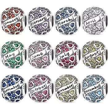 S925 серебристый, красный, розовый, синий, зеленый, желтый, белый, циркон, блестящие круглые бусины на 12 месяцев, подходят для оригинального браслета-подвески, женские ювелирные изделия