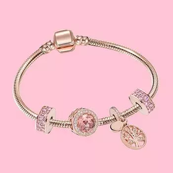 S925 Серебро 14 карат с покрытием из розового золота, розовый маленький браслет-цепочка в виде змеи с изображением ромашки, комплект подходит для женских подарков на день рождения, модные ювелирные изделия 17cm&Rose Gold