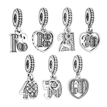 S925 Серебро 16/18/21/30/40/50/60 Празднование висячие подвески для женщин подарок на день рождения браслет DIY