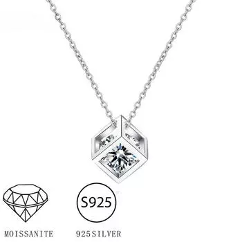 S925 Серебро 1 карат Муассанит Кубик Рубика Ожерелье Нишевый дизайн Высокая мода Милый сувенир для подруги Подарок на день рождения