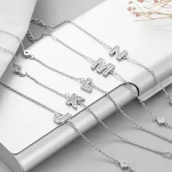 S925 Серебро 26 Алфавит Буква Браслет Начальный Циркон Браслет Для Женщин Ювелирные Изделия Регулируемые