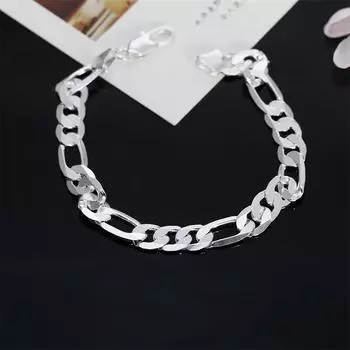 S925 Серебро 4/6/8 мм Серебряный браслет-цепочка Фигаро для женщин и мужчин Модные свадебные украшения Подарки 4mm серебряный