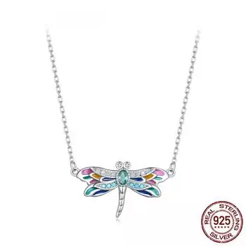 S925 серебро 925 пробы красочная эмаль кулон в виде стрекозы ожерелье изящная цепочка на шею с насекомыми для женщин подарок на день Святого Валентина