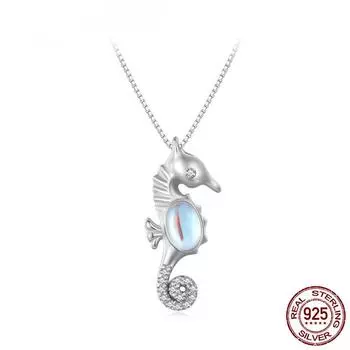 S925 серебро 925 пробы с платиновым покрытием монстоун подвеска в виде морского конька ожерелье проложить оправу CZ для женщин подарок на день Святого Валентина