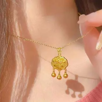 S925 Серебро Baifu Замок Долговечности Замок Ruyi Серебряное Ожерелье Fu Персонаж Цепь Ключицы