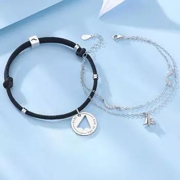 S925 Серебро Бумажный Самолет Ожерелье Для Пары Мужчины и Женщины Ins Пара Года Рождения Черная Веревка Браслеты в Корейском Стиле Adjustable size белый