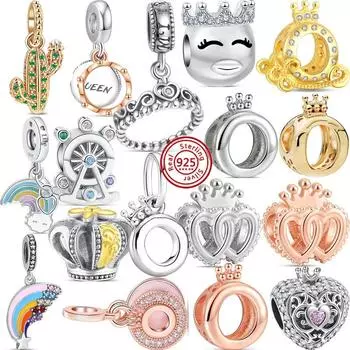 S925 Серебро Царственная Корона Серия Красочные Радужные Колесо Обозрения Король Полые Бусины Подходит Оригинальные Подвески Браслет Ювелирные Изделия Для Женщин