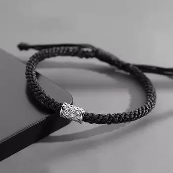 S925 серебро черная вязаная веревка