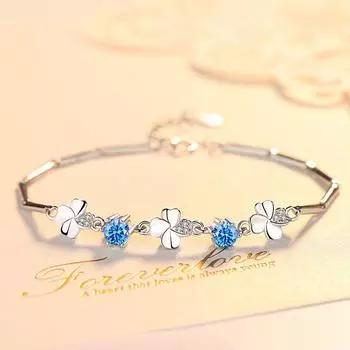 S925 Серебро Четырехлистный Клевер Бриллиантовый Браслет Ювелирные Изделия Лесной Лист Корейский Стиль Микро-набор Сладкий Браслет Четырехлистный Клевер Adjustable size