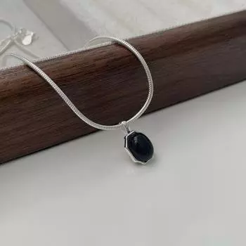 S925 Серебро Цвет Заявление Черный Оникс Подвеска Ожерелье Хип-Хоп Цепь Ключицы Ювелирные Аксессуары серебряный