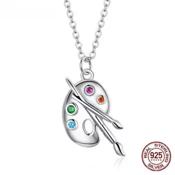S925 Серебро Цветовая Палитра Ожерелье Цепочка Циркон Кристалл Художественная Кисть для Женщин Изящные Эффектные Ювелирные Изделия
