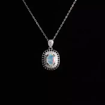 S925 серебро хорошее качество Эфиопия опал кулон ожерелье натуральный драгоценный камень ювелирные изделия для женщин и леди подарок на день рождения 45cm разноцветный