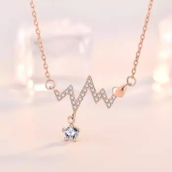 S925 Серебро Электрокардиограмма Бриллиантовое Ожерелье Женское Нишевое Дизайнерское Сердцебиение Цепи Ключицы