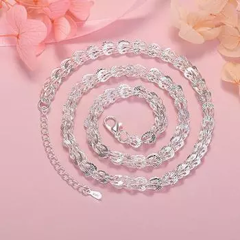 s925 серебро красивый токарный станок с гравировкой узор цепочка ожерелье для женщин модные вечерние свадебные женские украшения подарки