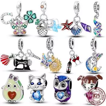 S925 Серебро Красное Вино и Бокал Шарм Бусины Подходит Браслет Подвеска Женские Ювелирные Изделия