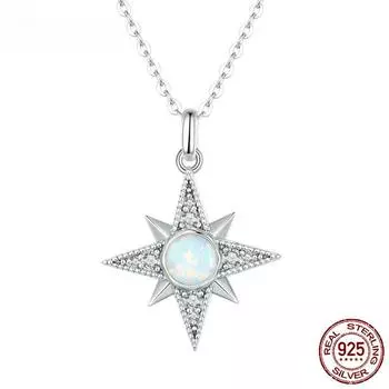 S925 серебро кулон с цветным опалом и звездами, ожерелье, цепочка со звездой на шею для женщин, украшения на день рождения