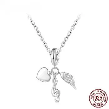 S925 серебро кулон с музыкальной нотой, ожерелье с маленьким сердечком, цепочка на шею для женщин, вечерние ювелирные изделия, подарок 45cm