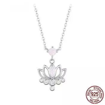 S925 серебро кулон в виде лотоса ожерелье розовый опал цветок шейная цепочка для женщин помолвка на день рождения изящные ювелирные изделия подарок