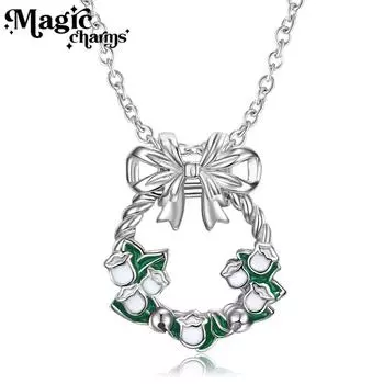 S925 серебро кулон венок с бантом ожерелье женская мода стиль универсальное ожерелье ювелирные изделия