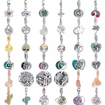 S925 Серебро Любовь Генеалогическое Древо Цветы Кактуса Подвеска Клевер DIY Бусины Подходит Оригинальные Подвески Браслет Женские Ювелирные Изделия Оптовая Продажа