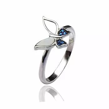 S925 серебро микропавеированная синяя шпинель натуральный белый ракушка бабочка животное кольцо ювелирные изделия 7