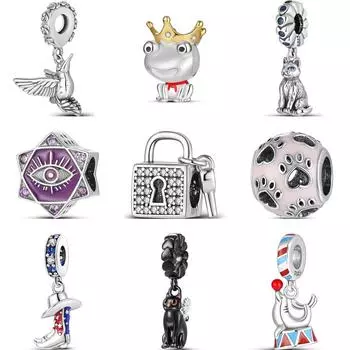 S925 серебро милые птицы, кошки, лягушки, принты в виде лапы, замок для обуви, тонкие бусины, подходят оригинальные подвески, браслет, женские ювелирные изделия