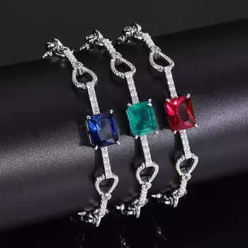 S925 Серебро Моделирование Красочное Сокровище Точность Ретро Простой Браслет Женский Свинцовый Камень 8*10 Adjustable size