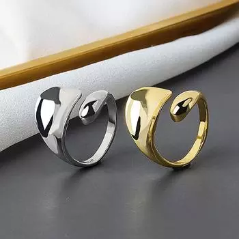 S925 Серебро Модные Гладкие Кольца Для Женщин Пара Винтаж Золото Серебро Геометрические Свадебные Украшения Ручной Работы Adjustable золотой