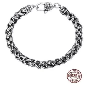 S925 Серебро Плетеная Веревка Серебряный Браслет Ретро Личность Тайское Серебро Мужской Панк Хип-Хоп Бутик Ювелирных Изделий 18cm