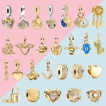 S925 Серебро Позолоченные Серии Шарм Бусина и Подвеска Подходит Оригинальный Браслет Ожерелье DIY Модные Ювелирные Изделия Женские Подарки