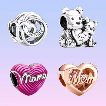 S925 Серебро Спасибо Матери Сердце Шарм Бусины подходят Оригинальный Браслет DIY Ювелирные Изделия для Женщин Подарки На День Матери