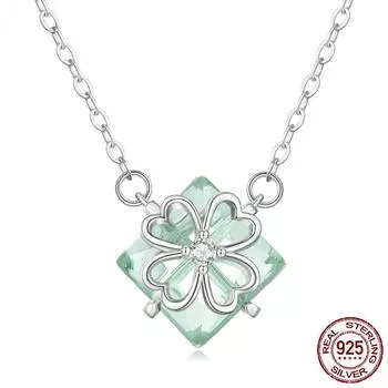 S925 Серебро Светло-Зеленый Четырехлистный Клевер Ожерелье Lucky Neck Chain для Женщин Модные Изящные Ювелирные Изделия