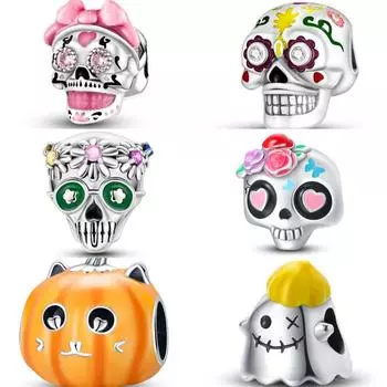 S925 Серебро Тыква Череп Хэллоуин Серия Подвески Бусины Подходит Оригинальные Браслеты SS925 DIY Ювелирные Изделия Подарки Аксессуар