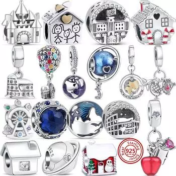 S925 Серебро Воздушный Шар Дом Железная Башня Земля DIY Семейный Кулон Из Бисера Подходит Оригинальный Браслет Женщины DIY Ювелирные Изделия