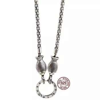 S925 Серебро Взрывная Цепочка с Двойной Рыбой, Универсальная Пряжка, Ожерелье, Винтажная Съемная Цепочка Для Свитера 64CM