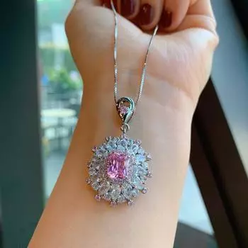 S925 Серебряная игла, имитация ювелирных изделий, комплект аксессуаров, серьги-гвоздики с розовыми бриллиантами, ожерелье, модное кольцо с цирконием