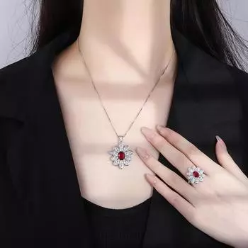 S925 Серебряная игла Популярная имитация Хунбао Ювелирные изделия Аксессуары Набор Кольцо Ожерелье