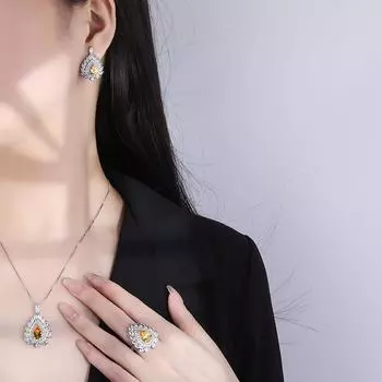 S925 Серебряная игла Популярные имитационные ювелирные аксессуары Премиум-золотые желтые бриллиантовые серьги-гвоздики Подвеска Модные женские