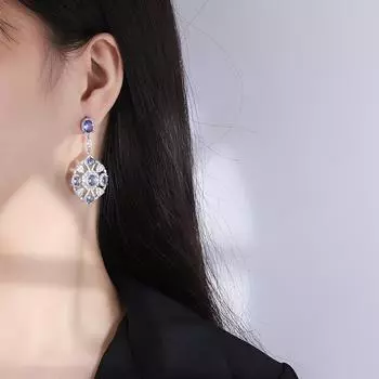 S925 Серебряная игла Популярные имитационные ювелирные аксессуары Hongbao Танзанийские синие серьги Модные женские