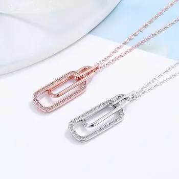 S925 Серебряная подвеска с двойным кольцом и бриллиантами, длинное ожерелье, женская элегантная высококачественная цепочка на ключицу